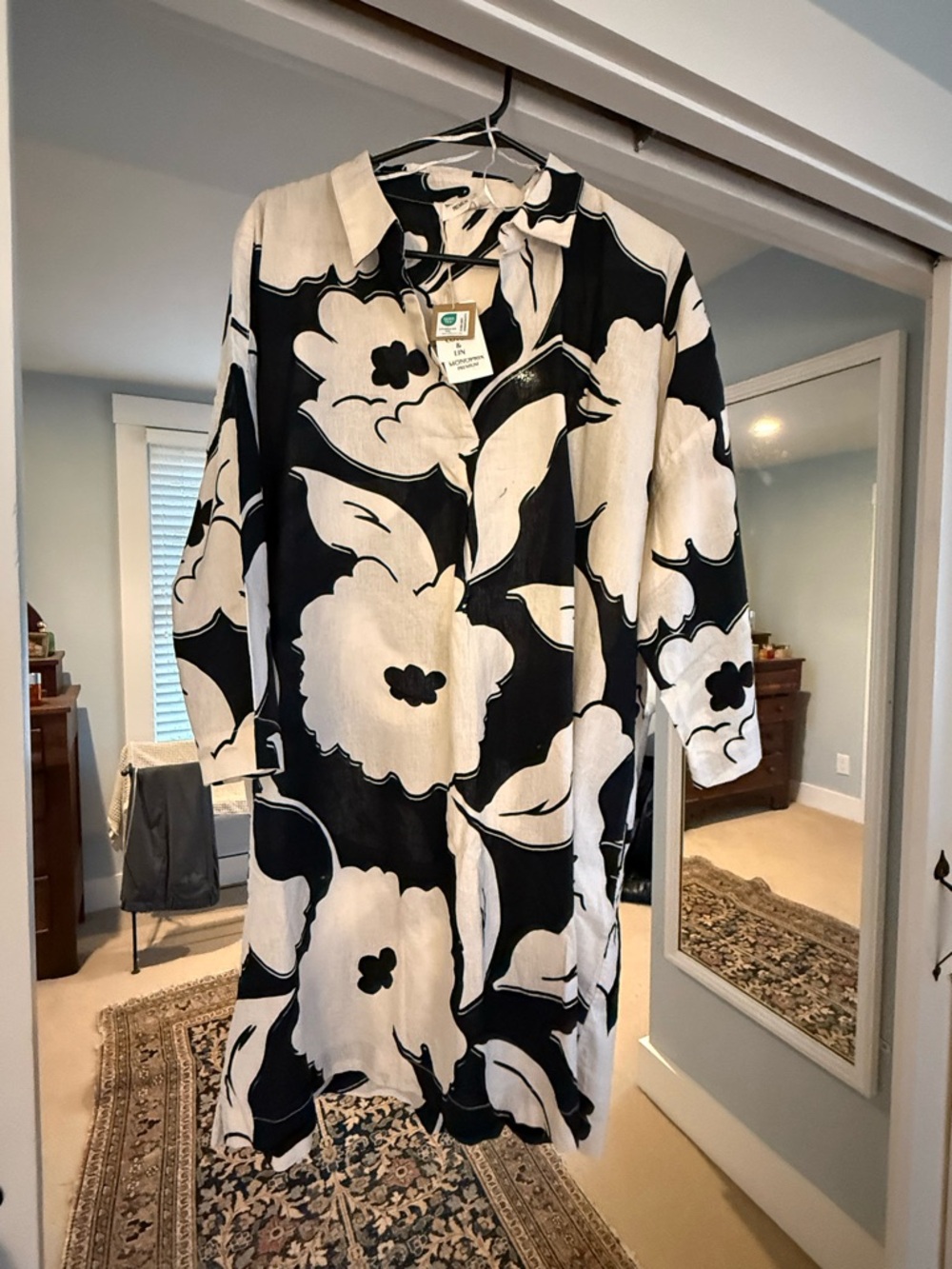 Black and Beige French Floral Tunic Shirt Dress NWT